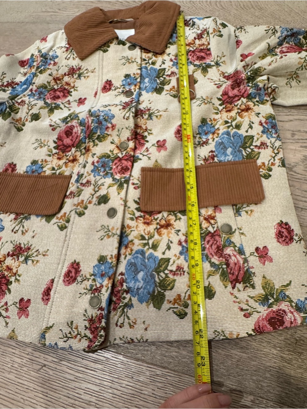 Avec Les Filles Beige Floral Utility Jacket with Rust Corduroy Trim S - Picture 8 of 11